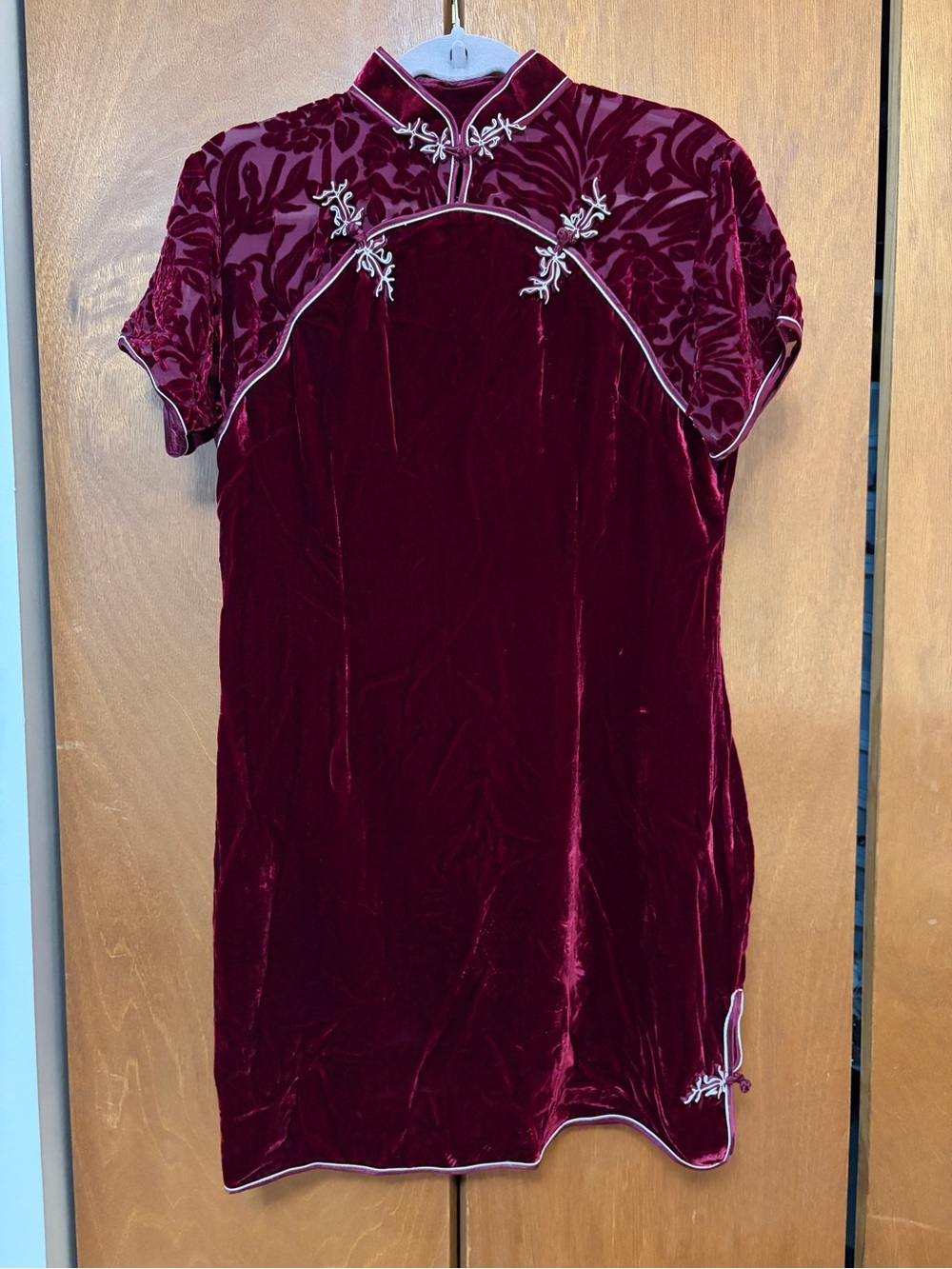 Women's Velvet Mandarin Collar Dress or qipao- Burgundy